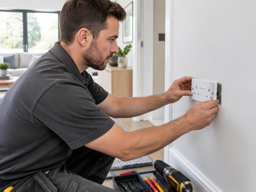 An electrician installing a wall socket
